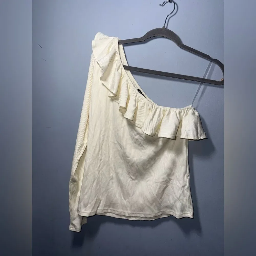 J.Crew One Shoulder Ruffled Ribbed Top in Red Size Large NWOT romantic neutral